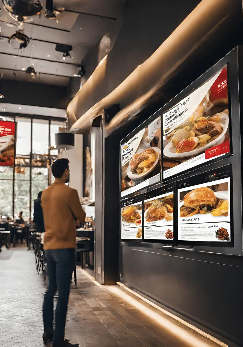 Digital signage display in a restaurant featuring dynamic content with Android software for an immersive dining experience