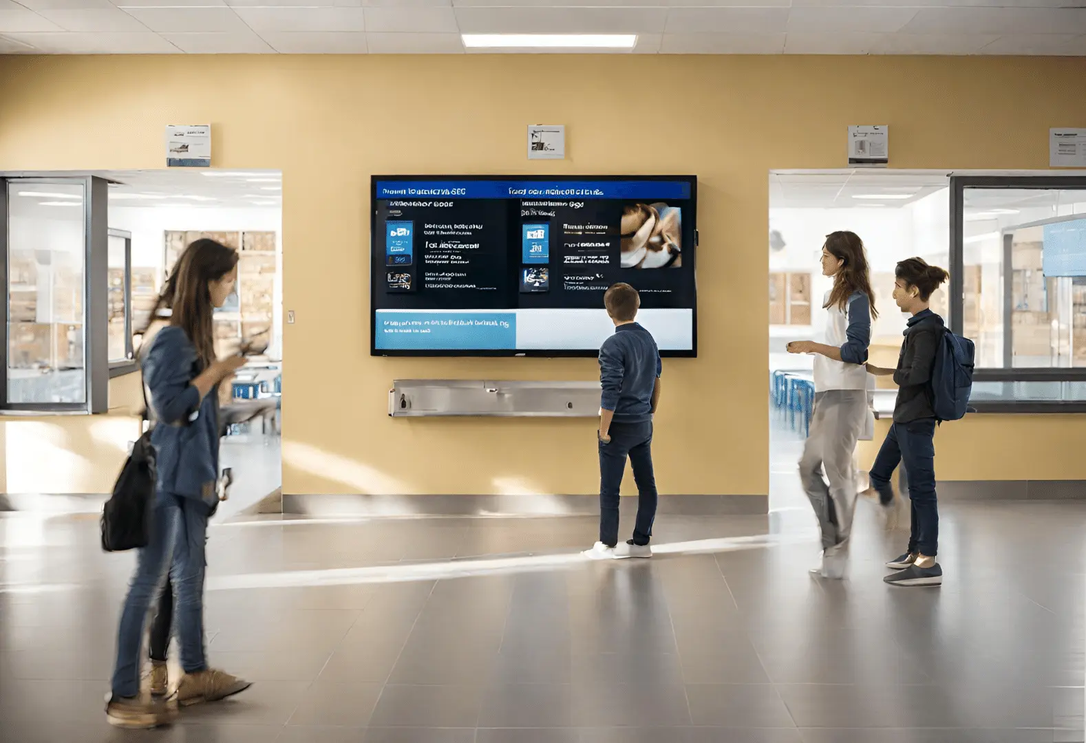 Digital signage display in a school showcasing educational content preview on Android signage