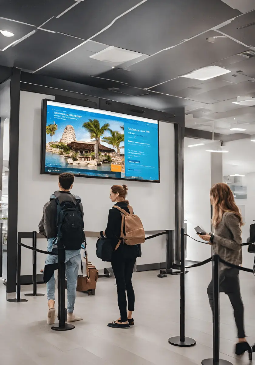 Travel agency interior featuring a dynamic digital signage display powered by an Android digital signage solution
