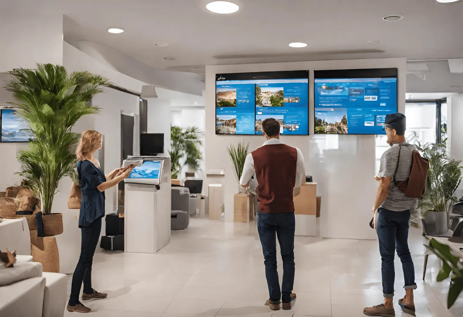 Digital signage display in a travel office showcasing information with the use of Digital Signage Software